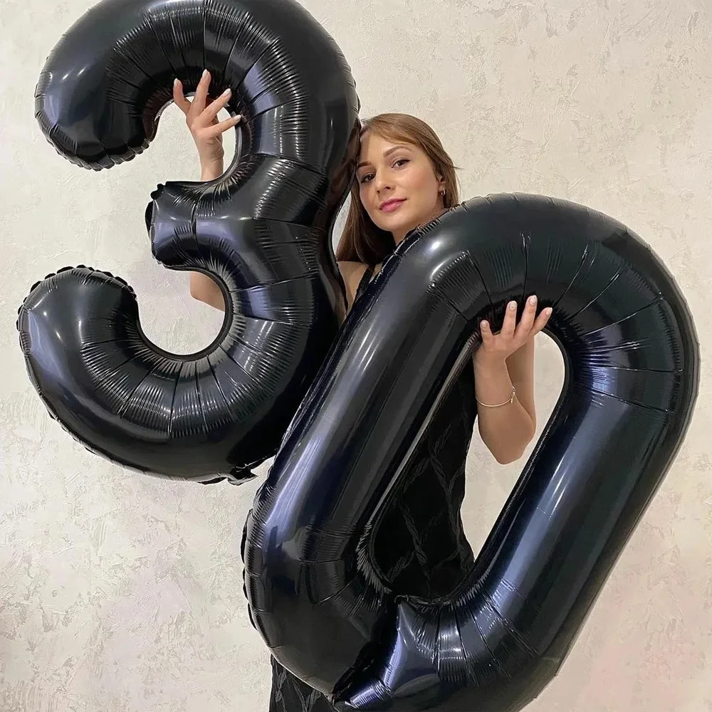 32inch Black Number Foil Balloons Boy Birthday Party Decorations Adult Kids 10 11 12 15 20 25 30 45 50 60 Year Old Supplie