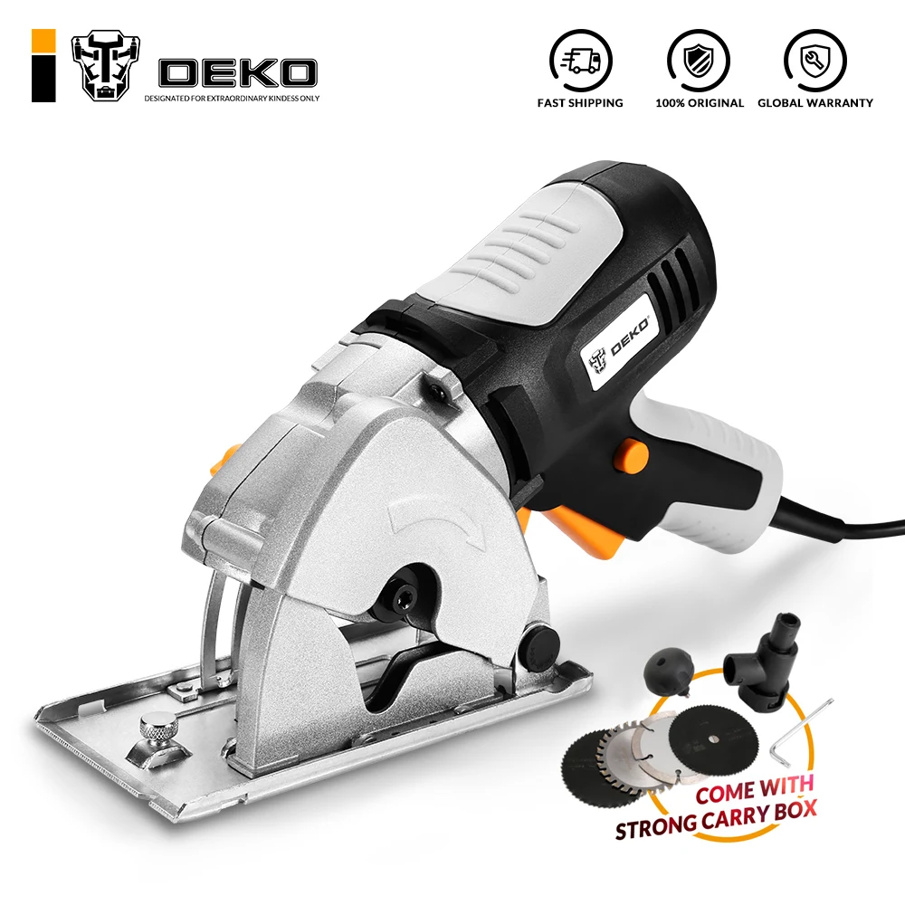 DEKO Mini Circular Saw Handle Power Tools, 4 Blades, BMC BOX Electric Saw with Personal Safety and Electrical Safety System