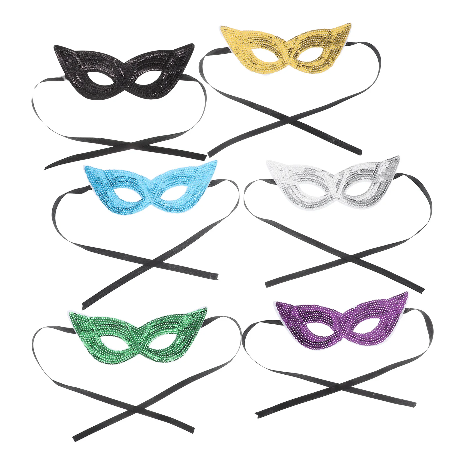 

6Pcs Mardi Gras Sequin Headband Mask Half Face Cover Women Kids Masquerade Carnival Party Decorative Accessories