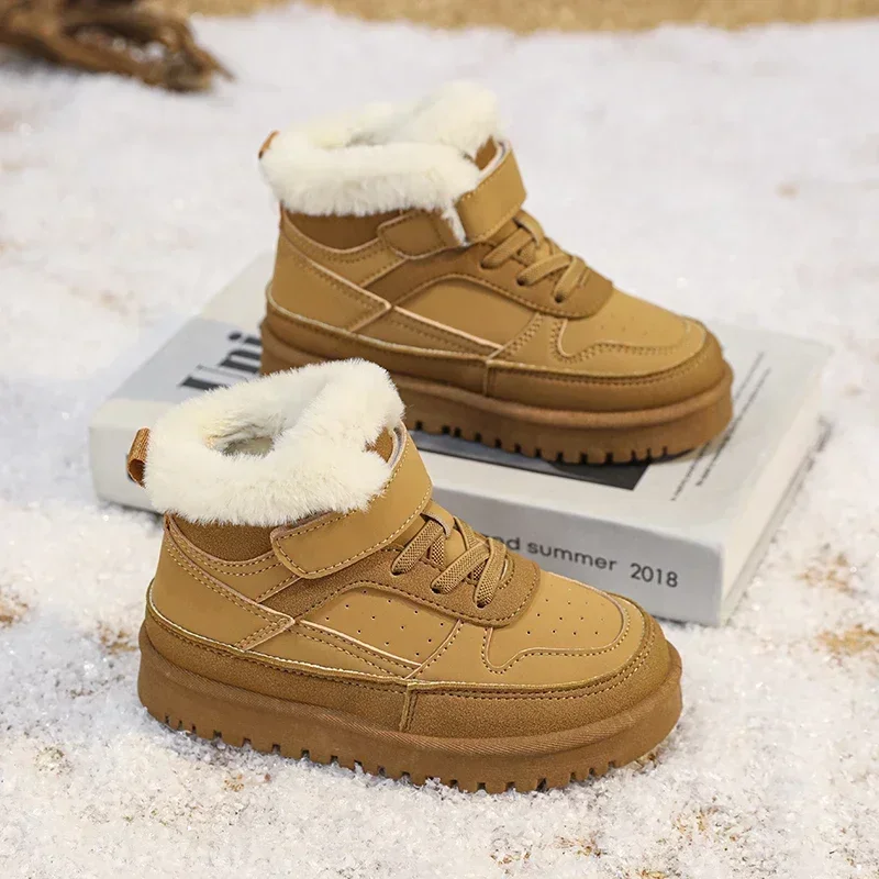 Crianças botas de neve peludo quente de pelúcia sapatos casuais meninas meninos crianças botas de inverno na moda all-match resistente ao desgaste criança bota de algodão