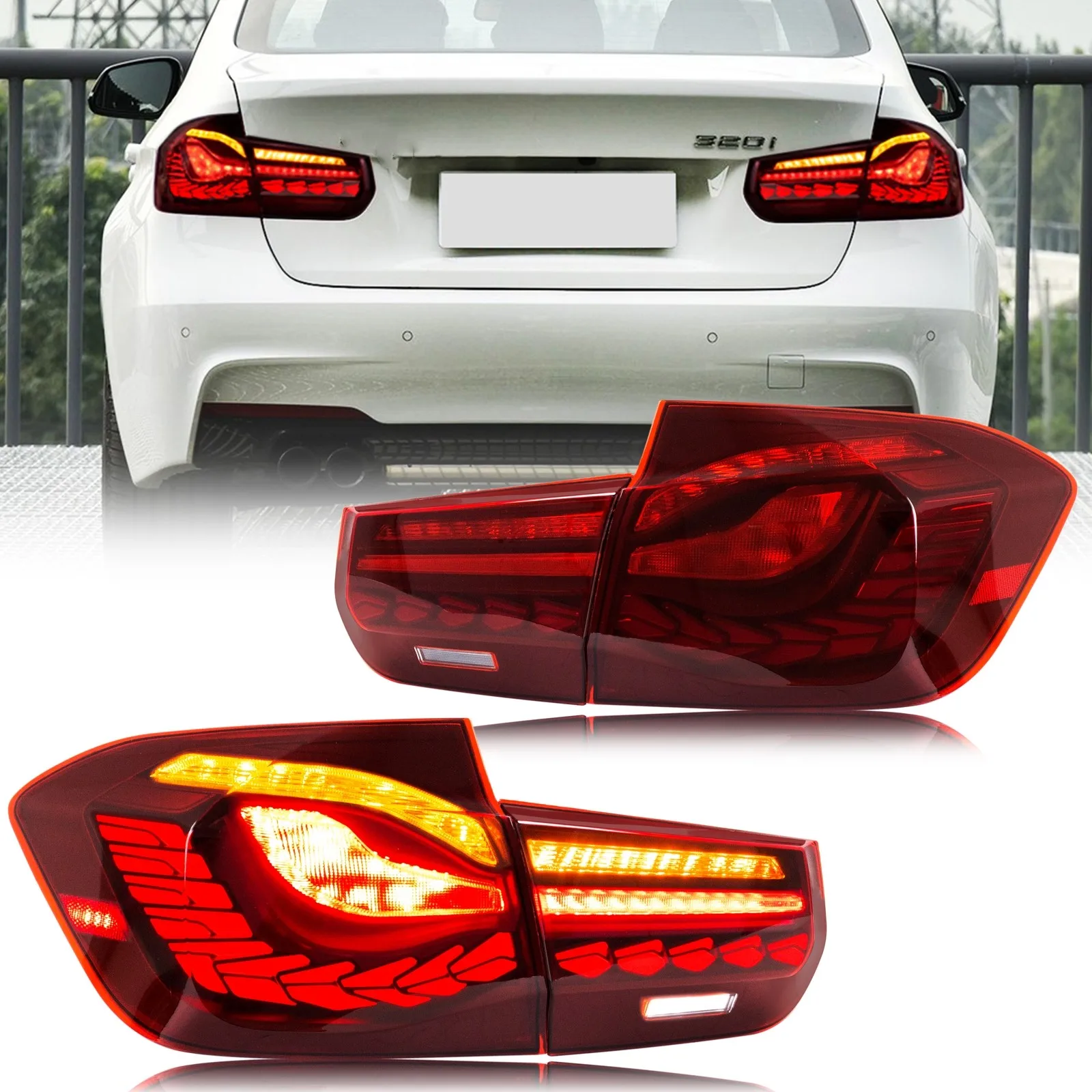 

LED GTS Tail Lights Assembly for BMW 3 Series F30 F80 M3 2013-2018 Sequential Sequential Turn Signal Trunk Rear Brake Lamps