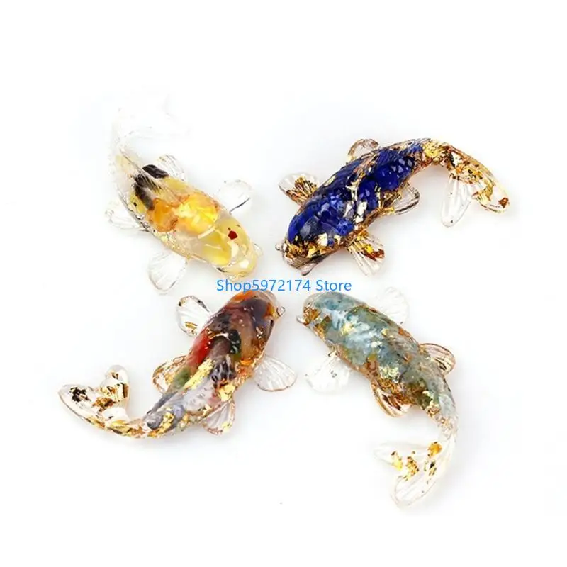 Y3NB Natural Crystal Crushed Stone Drip Gel Small Fish-shaped Ornaments Desktop Car Ornament Home Decorations Friend Gift