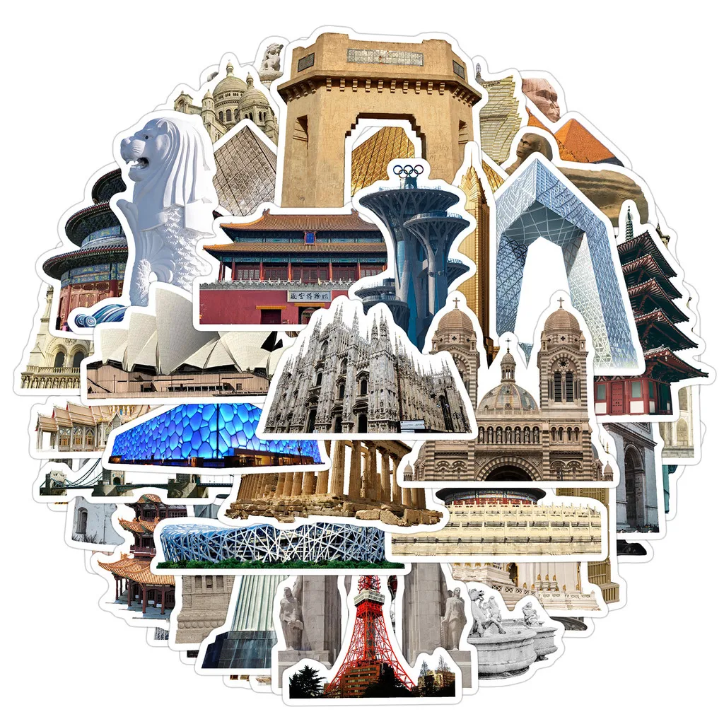 50PCS Landmark Building Graffiti Stickers - Waterproof Decor for Water Cup, Phone, Computer & Luggage BulingBulingStickers Store