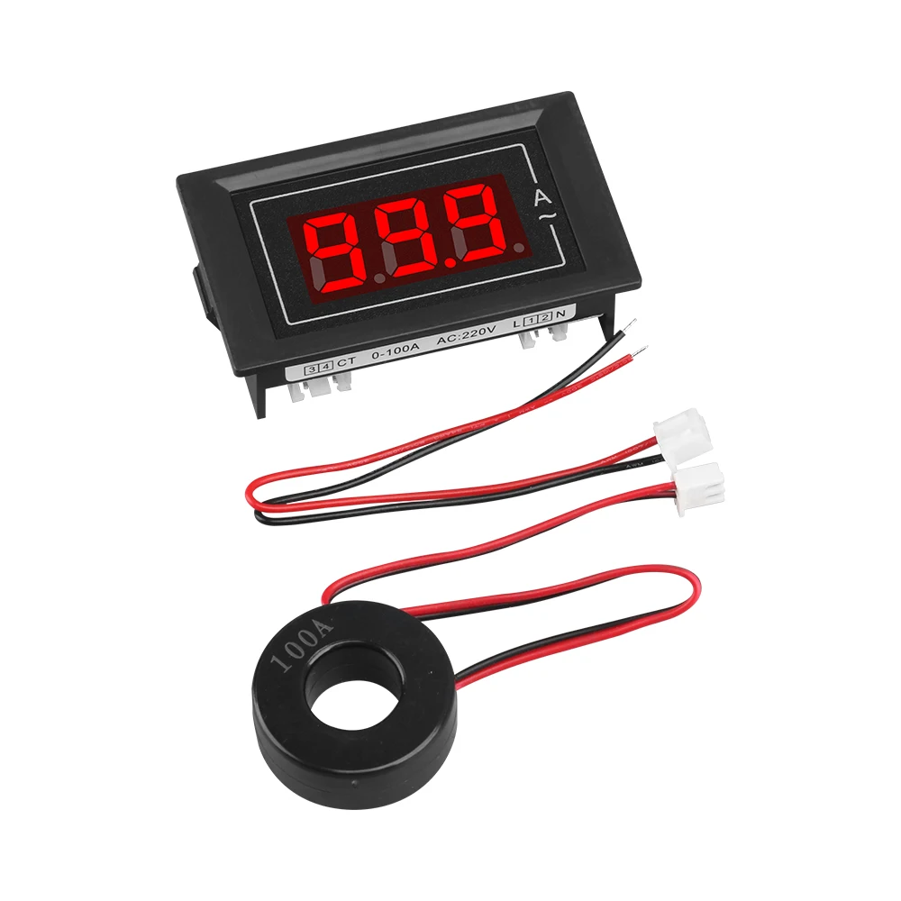 Amp Meter AC220V 100A Digital Ammeter Panel LED Multimeter 2 Wire Amperage Tester Gauge with Current Transformer