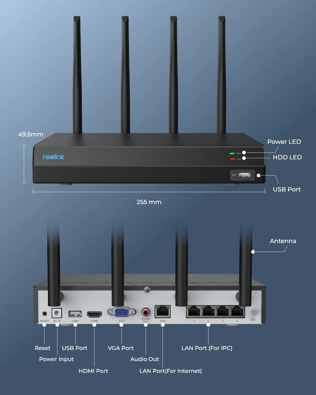 Reolink 12CH WiFi NVR Recorder with Wi-Fi 6 for 4MP Indoor Monitor Camera 8MP Outdoor PT Camera for Home Security System RLN12W