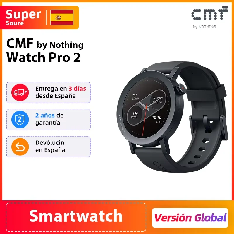 Versión Global CMF by Nothing Watch Pro 2 Pantalla AMOLED de 1,32″ Llamadas Bluetooth con Reducción de Ruido AI GPS integrado multisistema Bluetooth 5.3 CMF Watch Pro 2