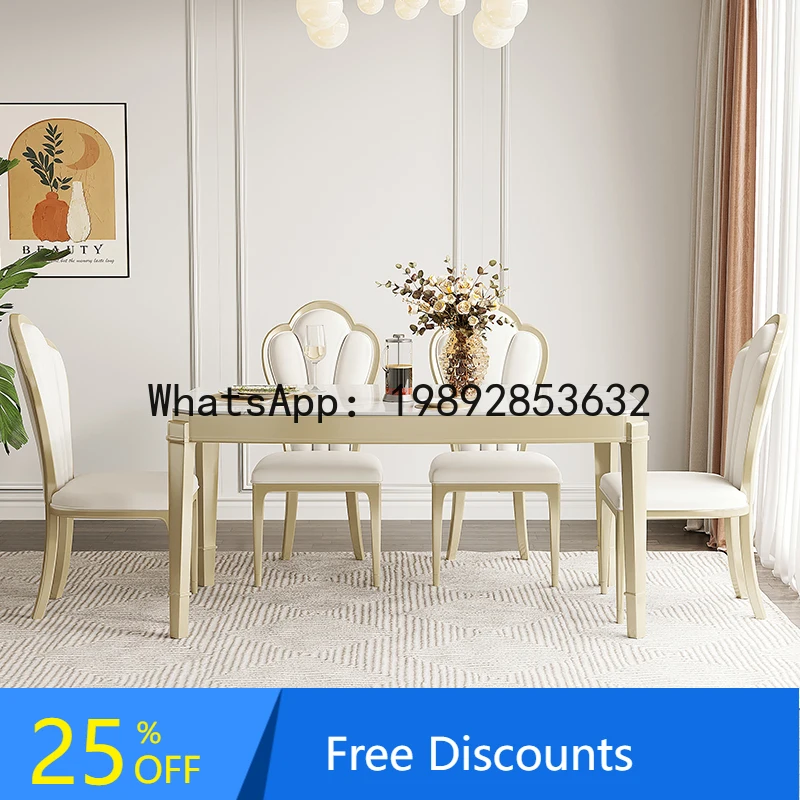 

XL Luxury Dining Table and Chair Set, Solid Wood Type, Rock Slab Dining Table, Rectangular Household Dining Table