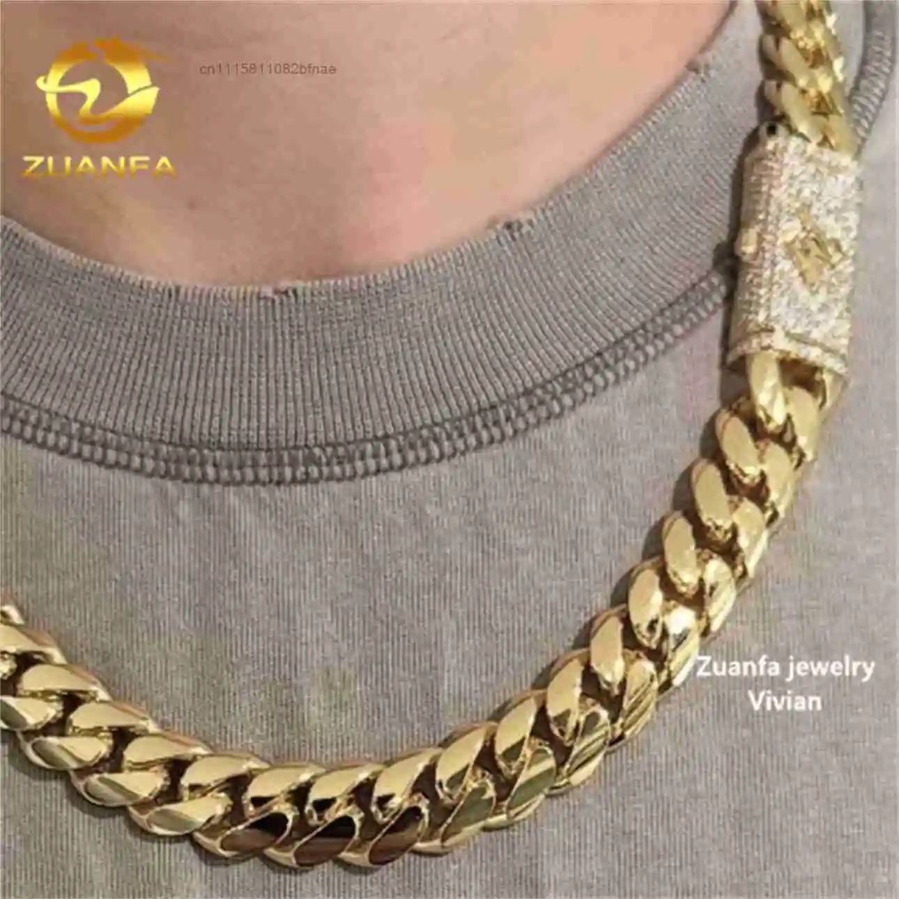 16MM Moissanite Necklace VVS Moissanite Diamond Sterling Silver 925 VVS Moissanite Hip Hop Cuban Chain Cuban Link Necklace,