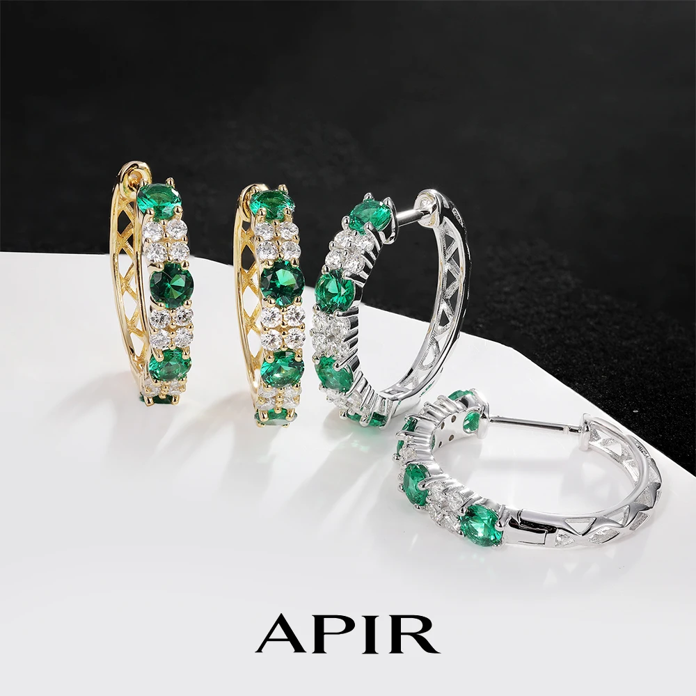 

APIR Lab-Grown Emerald & Moissanite Hoop Earrings for Women 20mm Sterling Silver Vintage Elegant Party Daily Fine Jewelry Gift