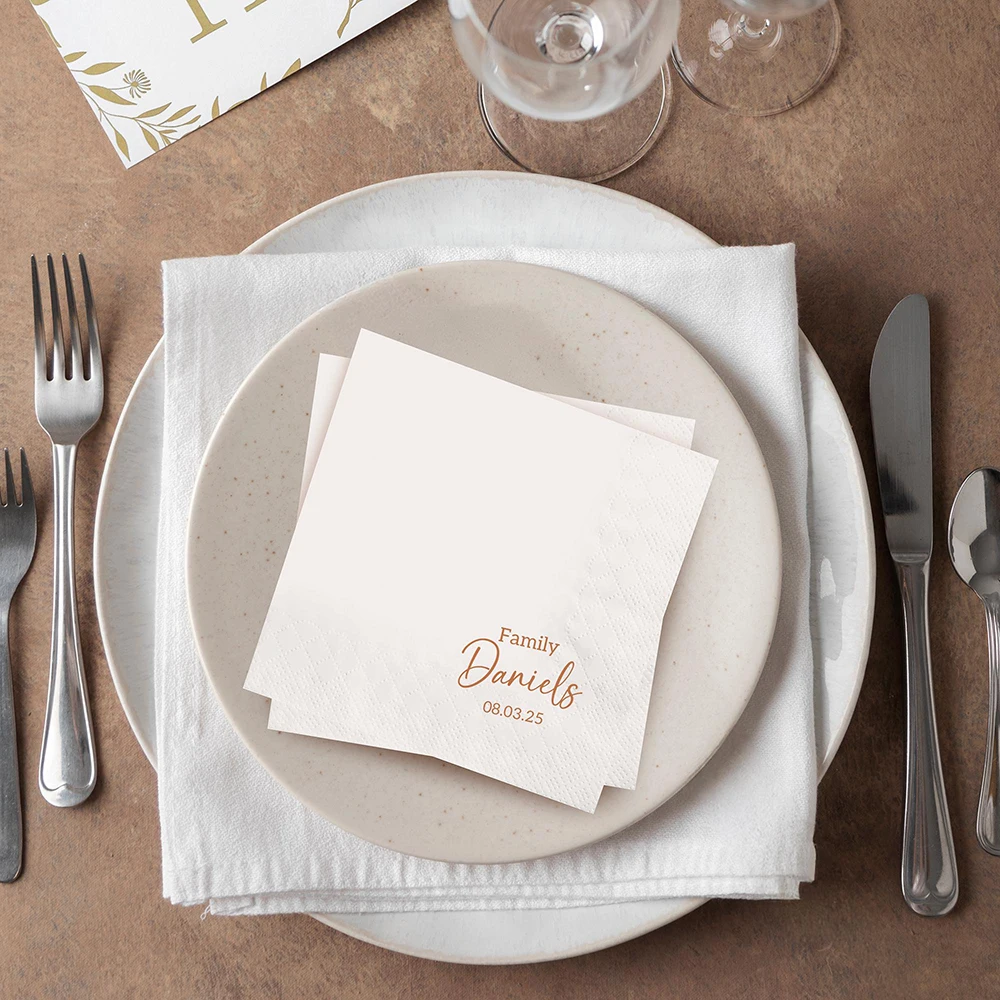 

50Pcs Personalized Paper Napkins for Wedding Cocktail Napkins Initials Customized Dinner Napkin Anniversary Party Decor