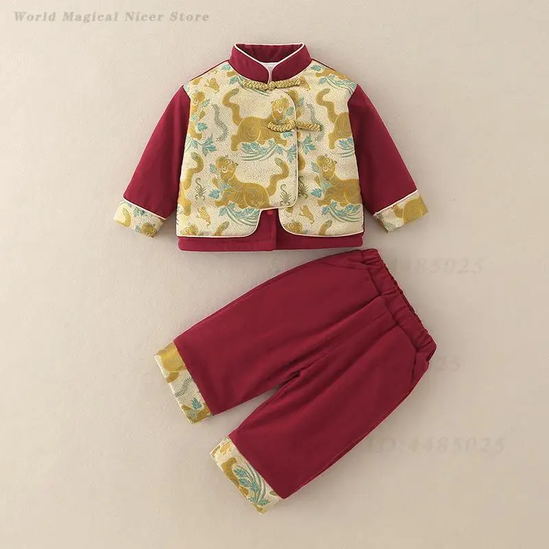 

Autumn Winter Thick Tang Suit Kids Traditional Chinese Costume Hanfu Long Sleeves Oriental Outfit Babys New Year's Clothing
