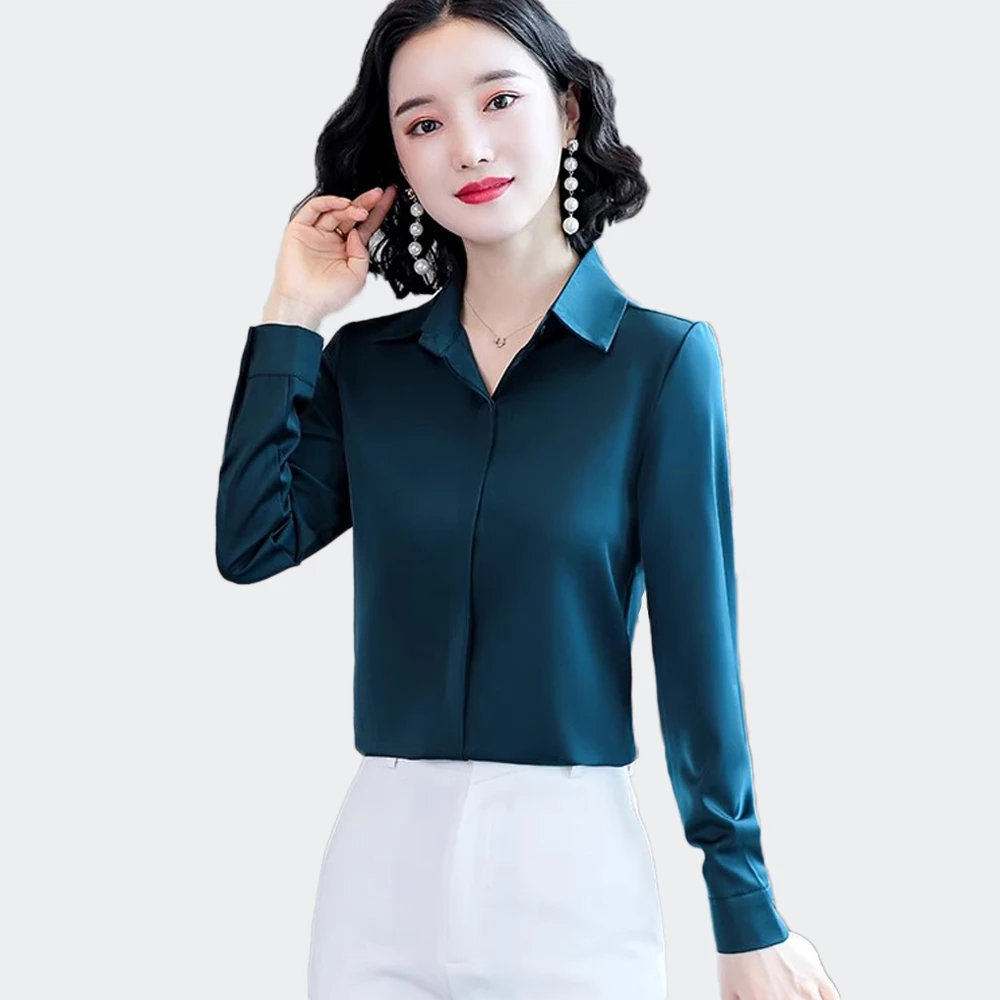 Classic Style Fashion Woman Blouses 2024 Elegant Office Lady Solid Satin Shirts Casual Female Basic Tops Outwear Clothing Blusas