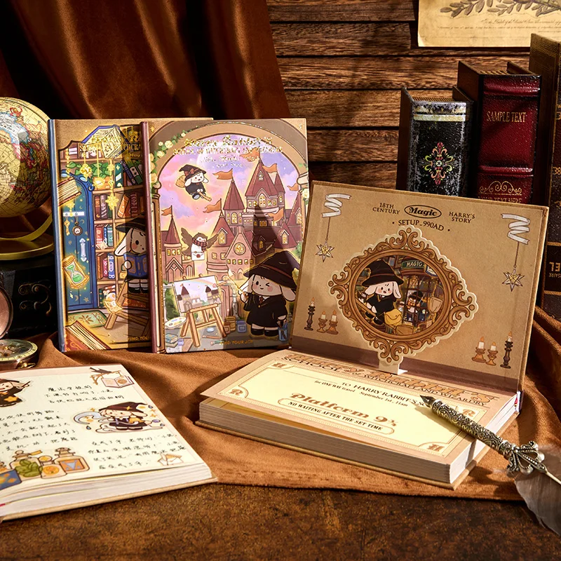 Harry Rabbit's School of Witchcraft and Wizardry Notebook Cute Colorful Illustrations Hardcover Diary Weekly Planner Notepad