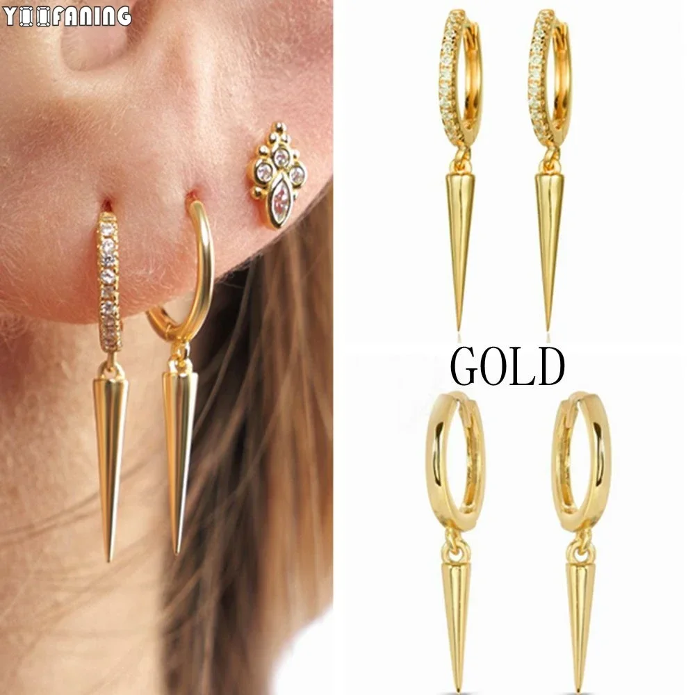 925 Sterling Silver Ear Needle Fashionable Luxurious Gold Silver Hoop Earrings White Zircon Pointed Earrings for Women Jewelry