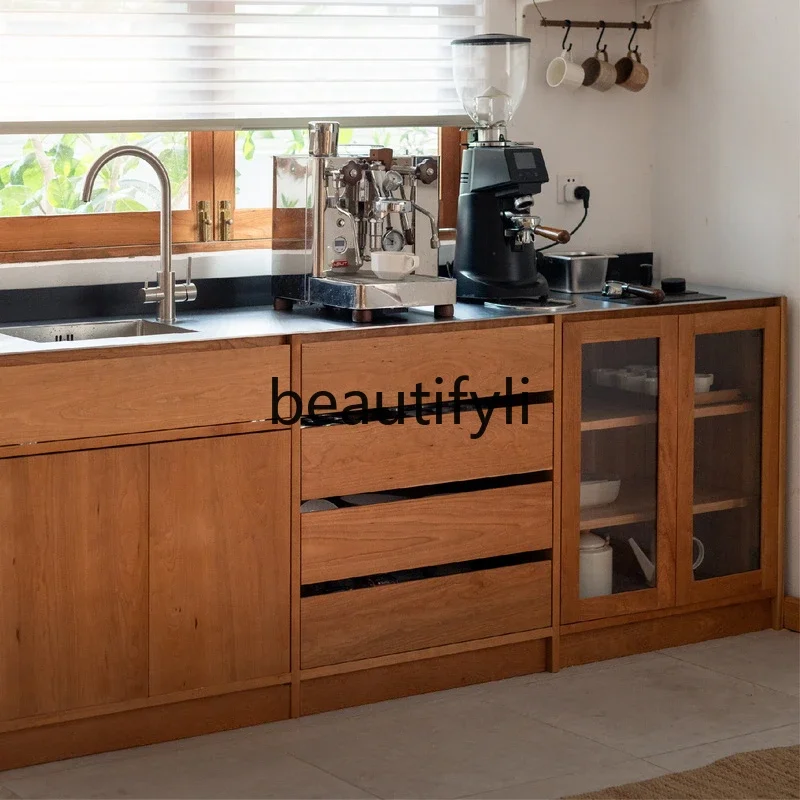 D2520 خزانة جانبية خزانة حائط تخزين من الخشب الصلب خزانة من الفولاذ المقاوم للصدأ