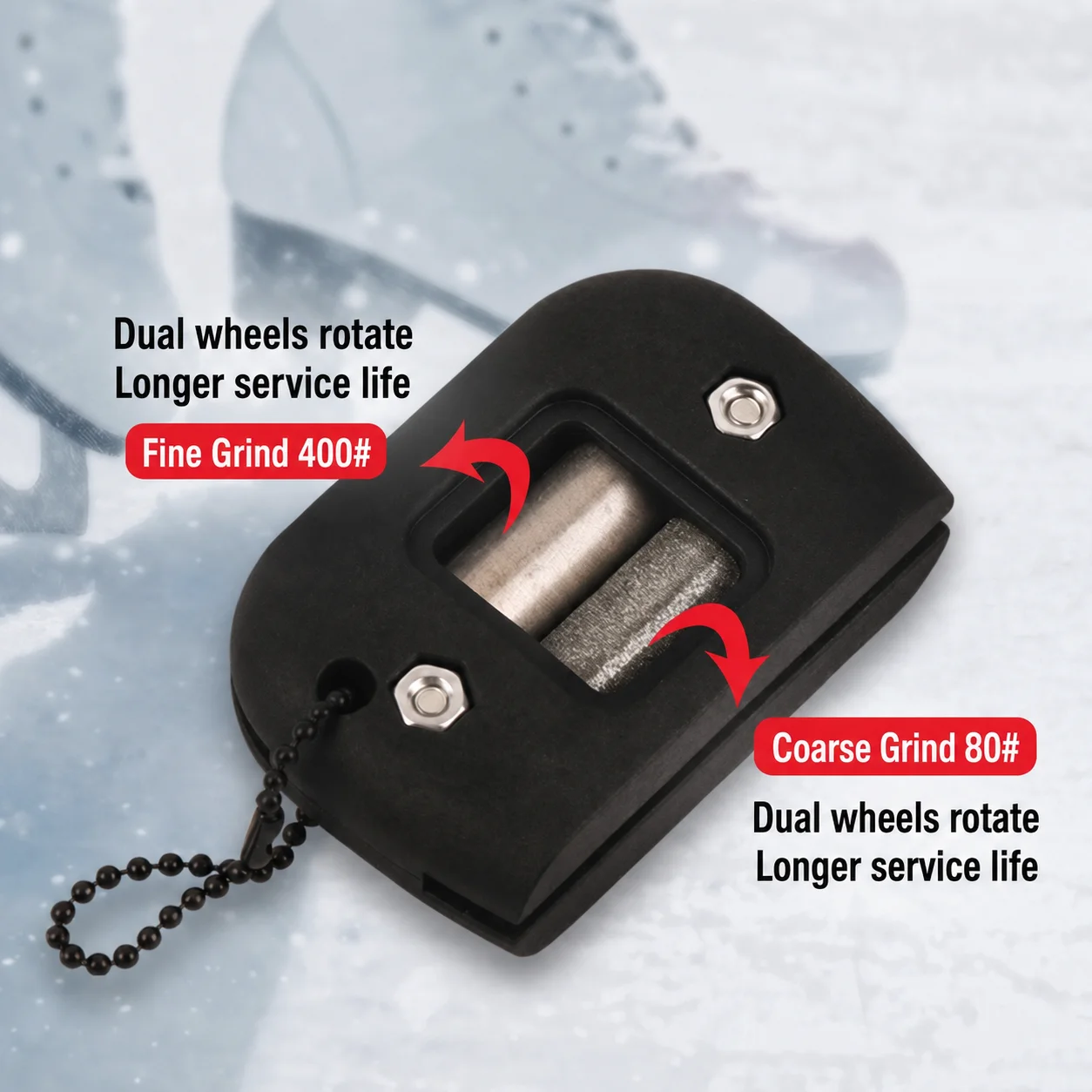 Double Wheel Ice Blade Double-sided Sharpener with Adjustable Cutting Edge and Diamond Sharpener