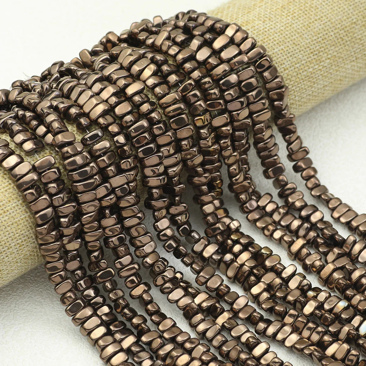 A String Coffee Polished Electorplated Natural Hematite Crushed Stone Loose Beads Spacer For Jewelry Making DIY Accessories 10MM