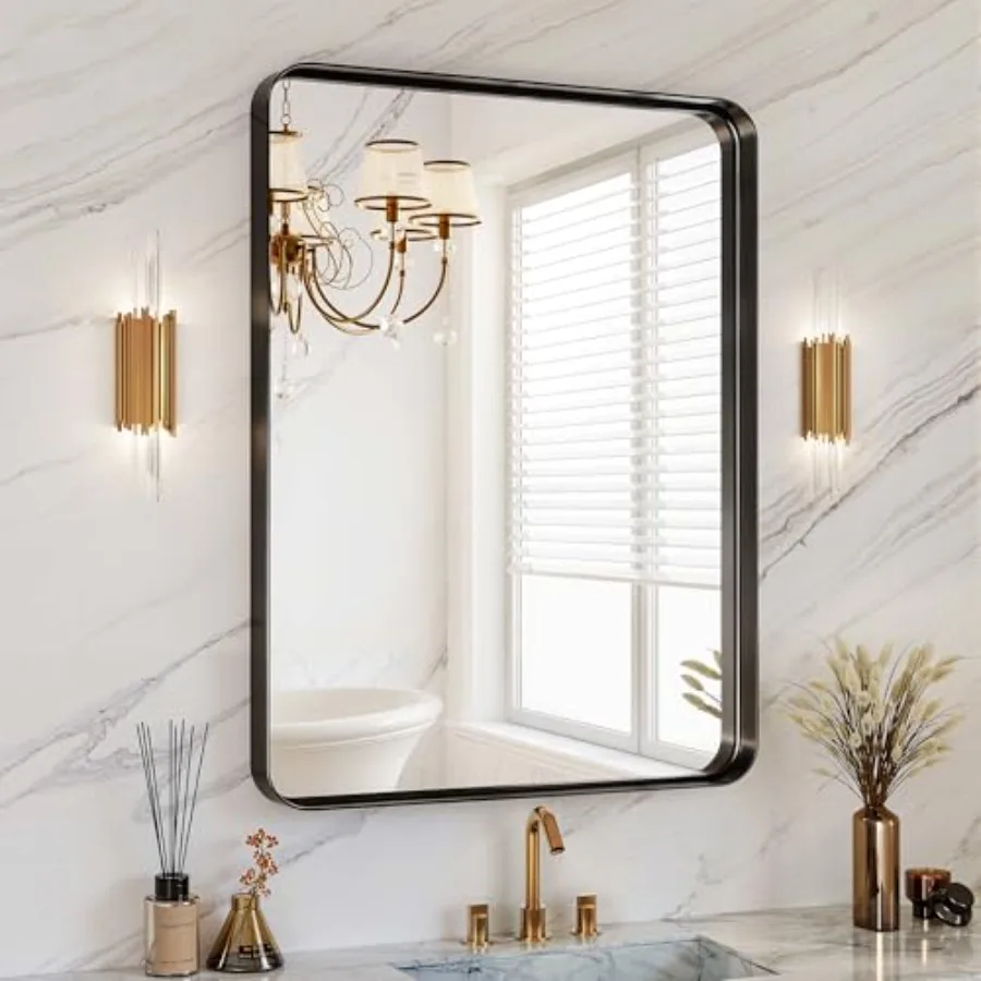 

30x36 Inch Black Metal Framed Bathroom Mirror for Wall HD Tempered Glass Vanity Mirror for Over Sink Anti-Rust Aluminum Alloy M
