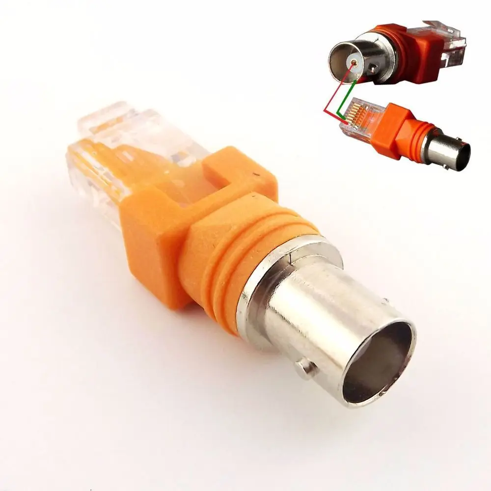 Acoplador de barril laranja durável, conector de cabo coaxial, cabos de computador bnc fêmea para rj45 macho, conectores rj45 para adaptador rf