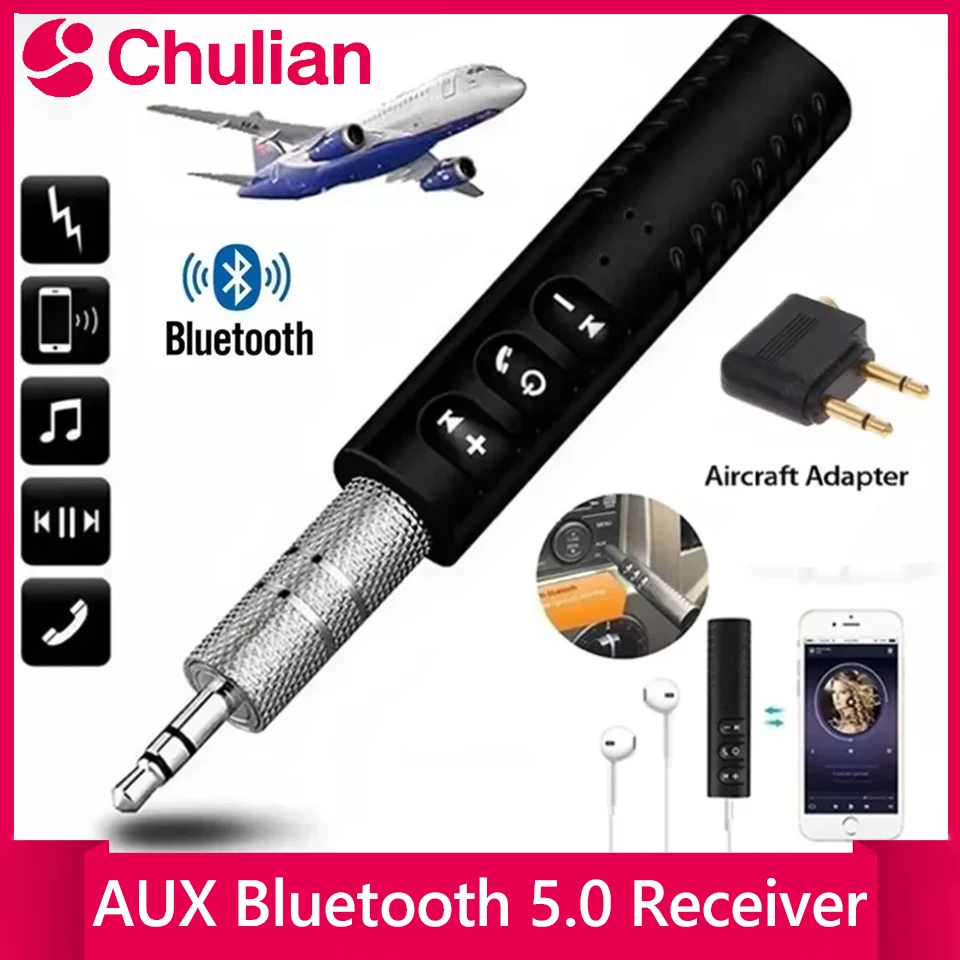 Car Bluetooth 5.0 Receiver 3.5mm 3.5 AUX Jack Stereo Music Audio Car Kit Transmitter Speaker Amplifier Wireless Adapter with Mic