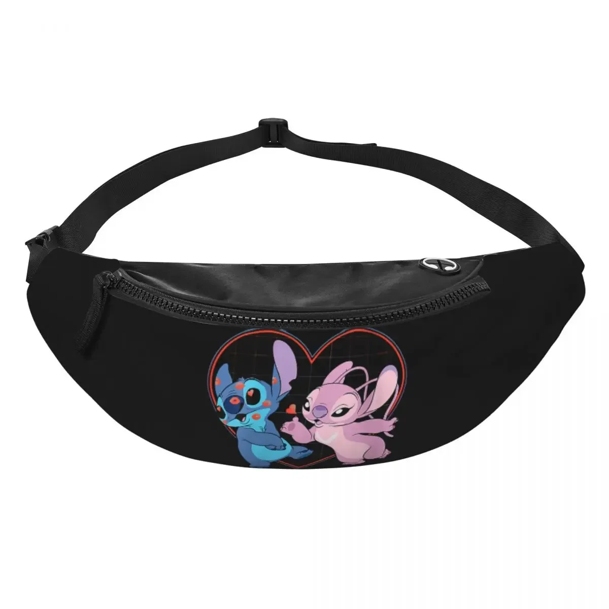 Custom Lilo Angel Heart Kisses Fanny Pack Men Women Cool Crossbody Waist Bag for Camping Biking Phone Money Pouch