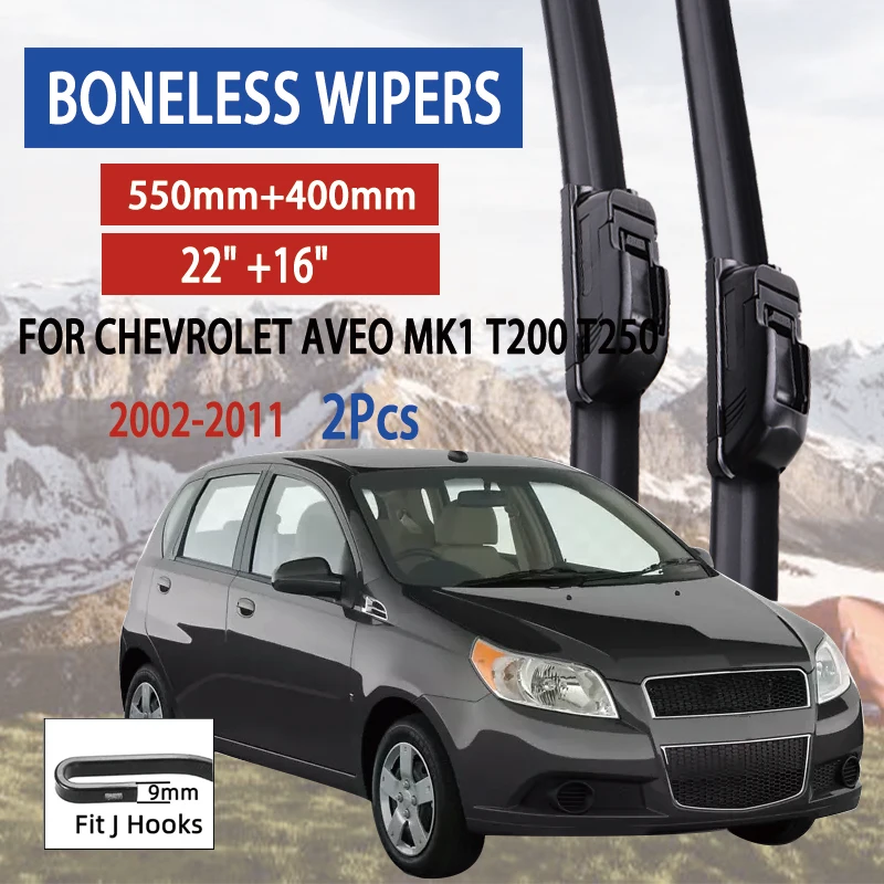 For Chevrolet Aveo MK1 T200 T250 2002-2011 Car Front Wiper U-Shape Soft Rubber Boneless Wiper HD Silent Durable Wiper 22\