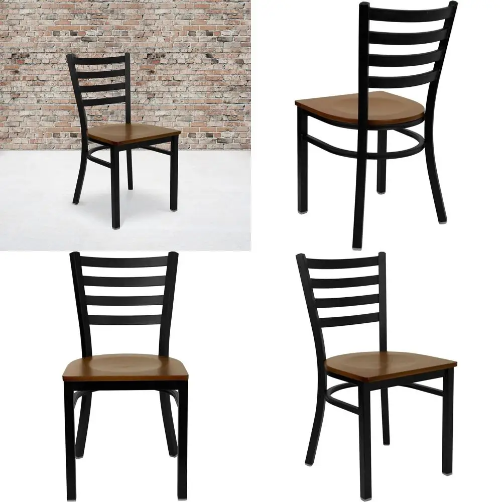 

Набор из 2 черных металлических ресторанных стульев HERCULES с сиденьями из вишневого дерева