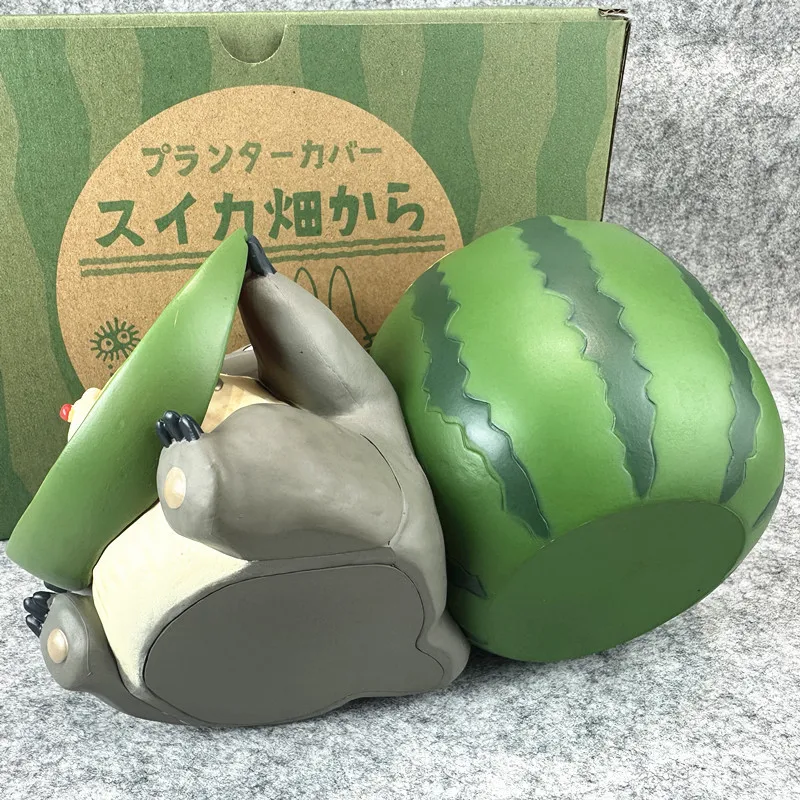 Mini Cute Totoro Watermelon Shaped Anime Figure Desktop Storage Collectible Doll Home Window Sill Decor Plant Pot Model Toy Gift