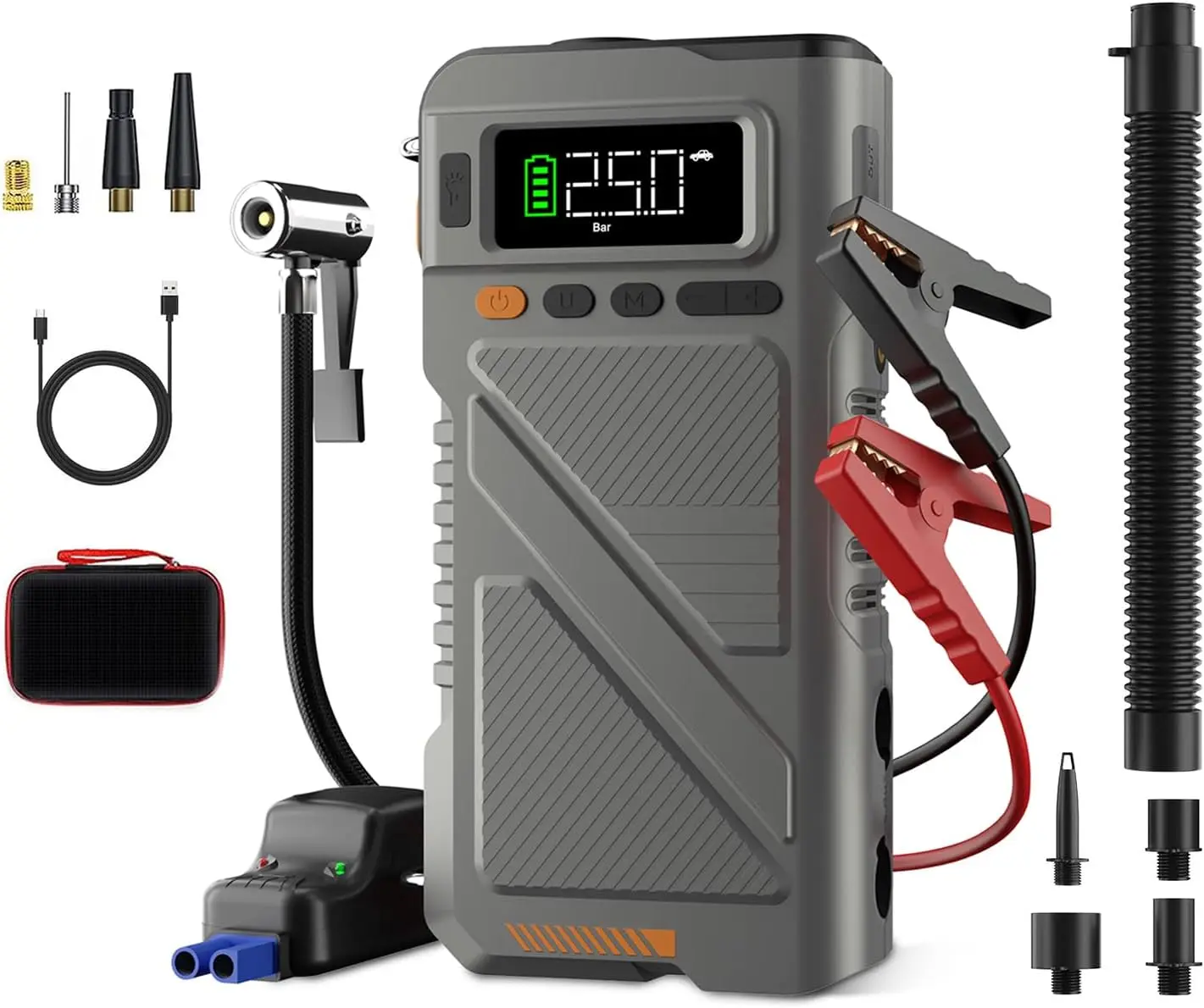

Car Jump Starter 9000A with Air Compressor, 9-in-1 Portable 12V Jump Pack (Gas/Diesel) & 150 PSI Inflator/Deflator