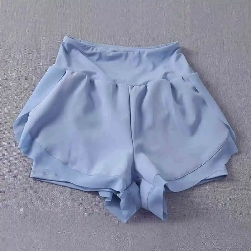 Fake two-piece sports shorts for women to prevent exposure, running fitness yoga suit, high-waisted, casual, breathable, loose,