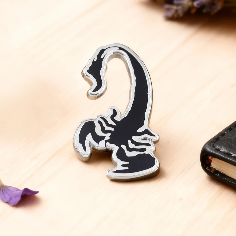 Scorpio Enamel Brooch Punk Style Black and Silver Scorpion Lapel Pin Zodiac Badge Unisex Jacket/Hood Accessory Birthday Gift