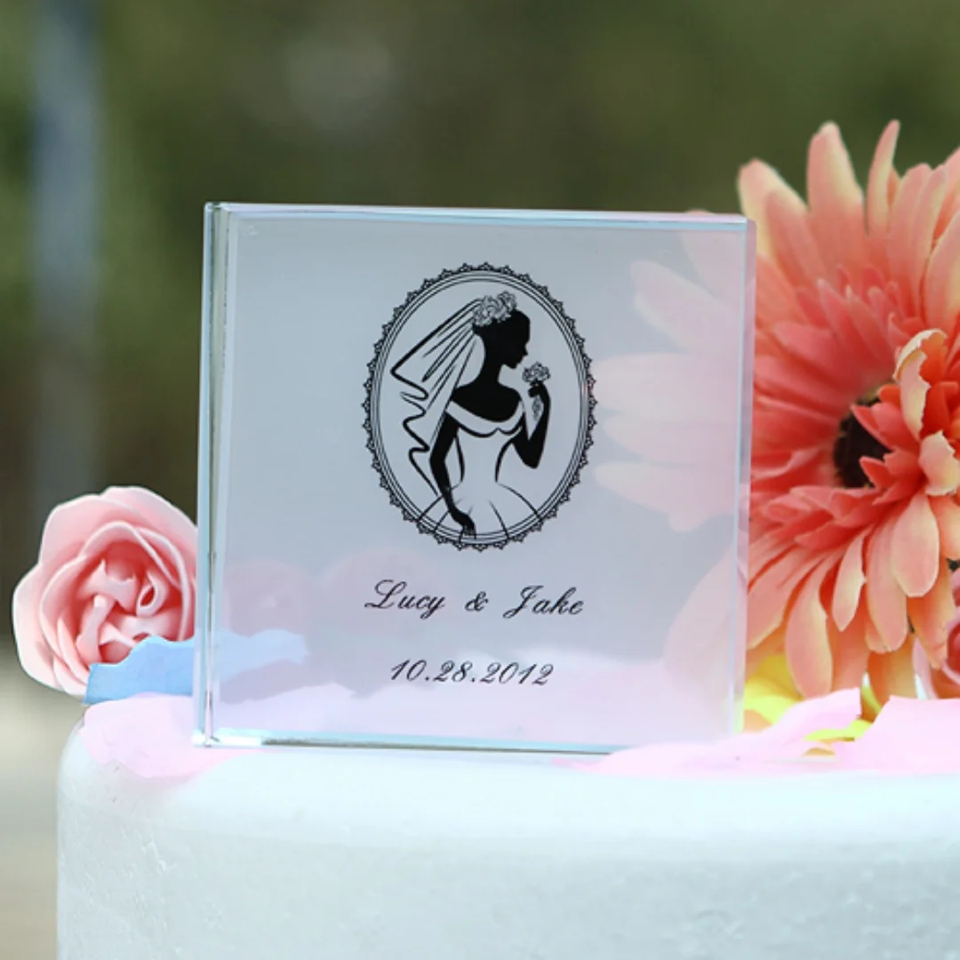 

Free Shipping Personalized Wedding Bride and Groom Name and Date Cake Topper Anniversary Gifts Wedding Party Favors