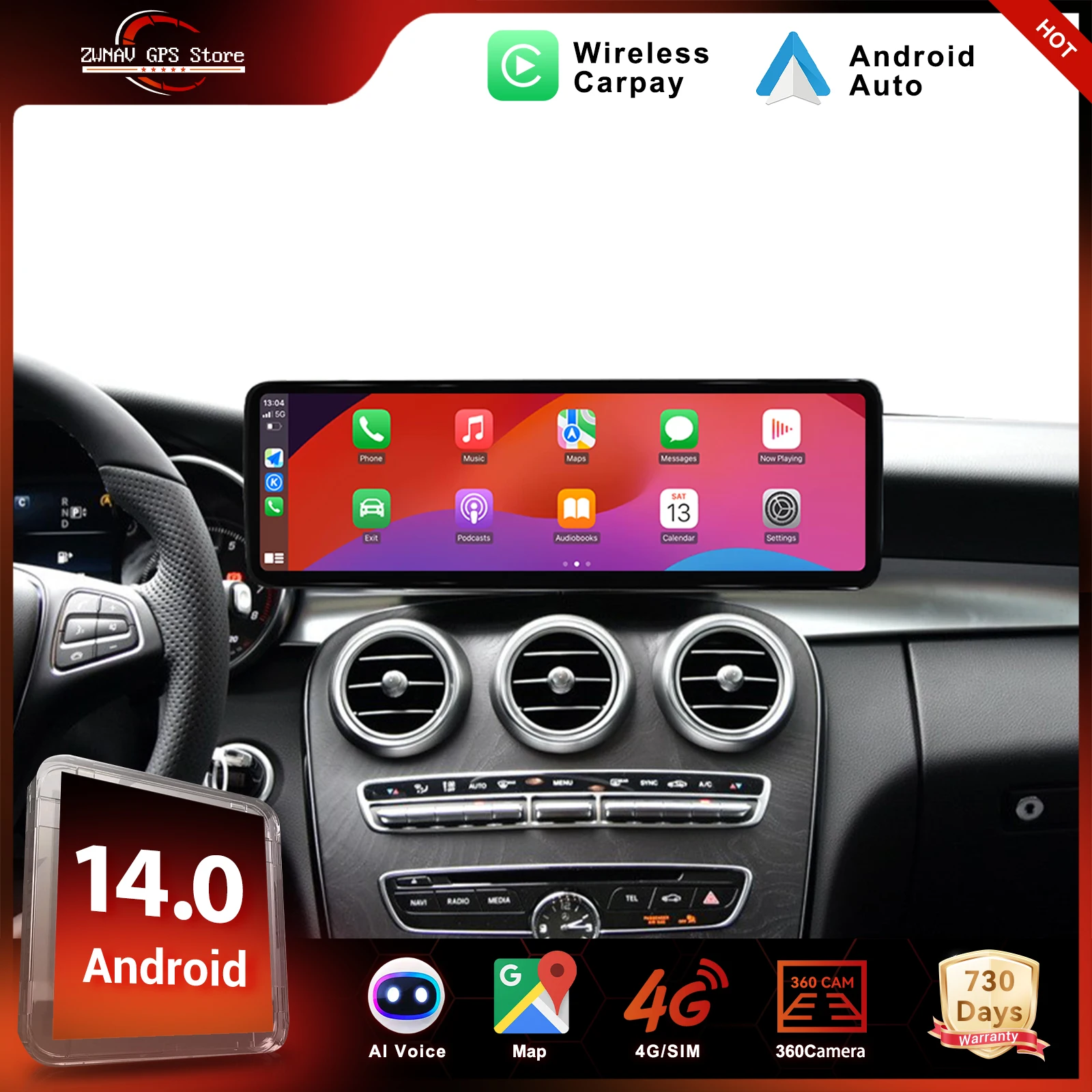 ZWNAV Car Radio For Mercedes-Benz C-Class / V-Class /X-Class/GLC 2015-2018 Wireless CarPlay DSP Sound GPS Navigation WIFI 4G