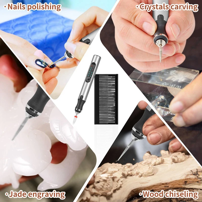 Pluma de grabado con 37 Bits, máquina de grabado inalámbrica recargable por USB con caja, grabador giratorio portátil DIY