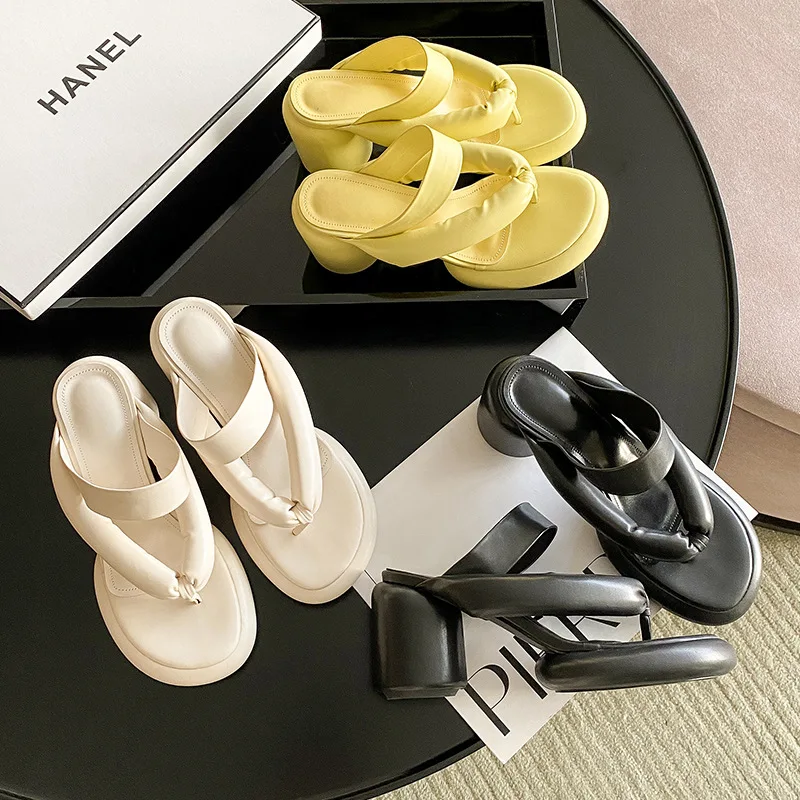 2023 Spring and Summer Thick-Soled Bubble Slippers Women's High-Heeled Flip-Flops Sandals Outerwear Beach Flip-Flops