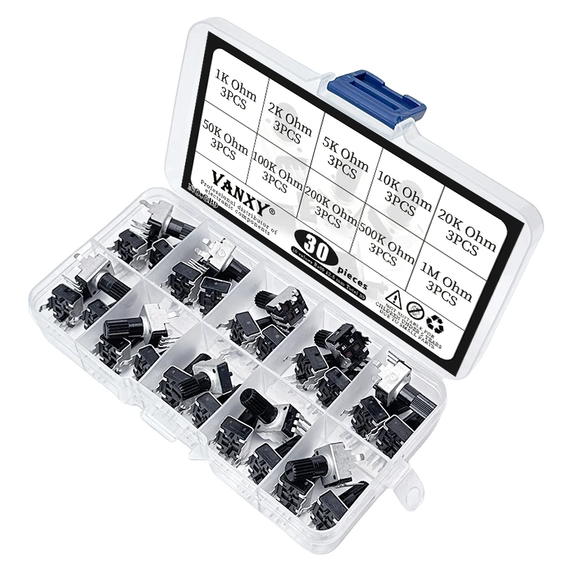 10 values kit Rv09 Vertical 12.5mm Shaft 1k 2k 5k 10k 20k 50k 100k 200K 500K 1M ohm 0932 Adjustable 9 Type 3pin Potentiometer