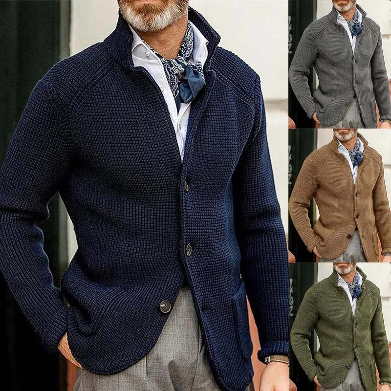 

Men's Sweaters Cardigan Autumn Winter Casual Solid Knitted Sweater Men Long Sleeve Turn-down Collar Knit Cardigans Men's Coat4XL