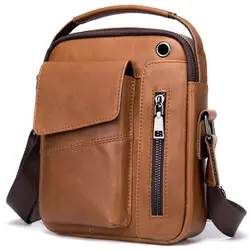 Men's Genuine Leather Shoulder Bag Crossbody Small Mens Messenger Pack Handbag Side Bags Cross Body Sling Satchel Bag for Man