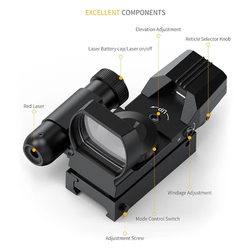 Feyachi Reflex Sight - 4 Reticle Red & Green Dot Sight Optics with Red Laser Sight Less Than 5mW Output for Picatinny Rails