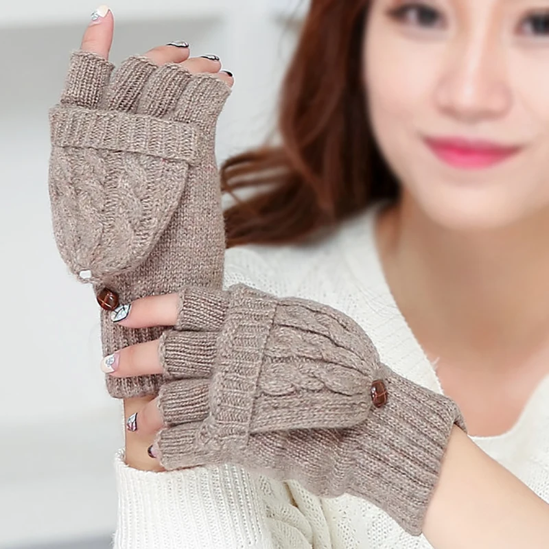 Unisex Wool Knitted Fingerless Flip Gloves Winter Warm Finger Free Touchscreen Glove Men Women Exposed Finger Mittens Gloves