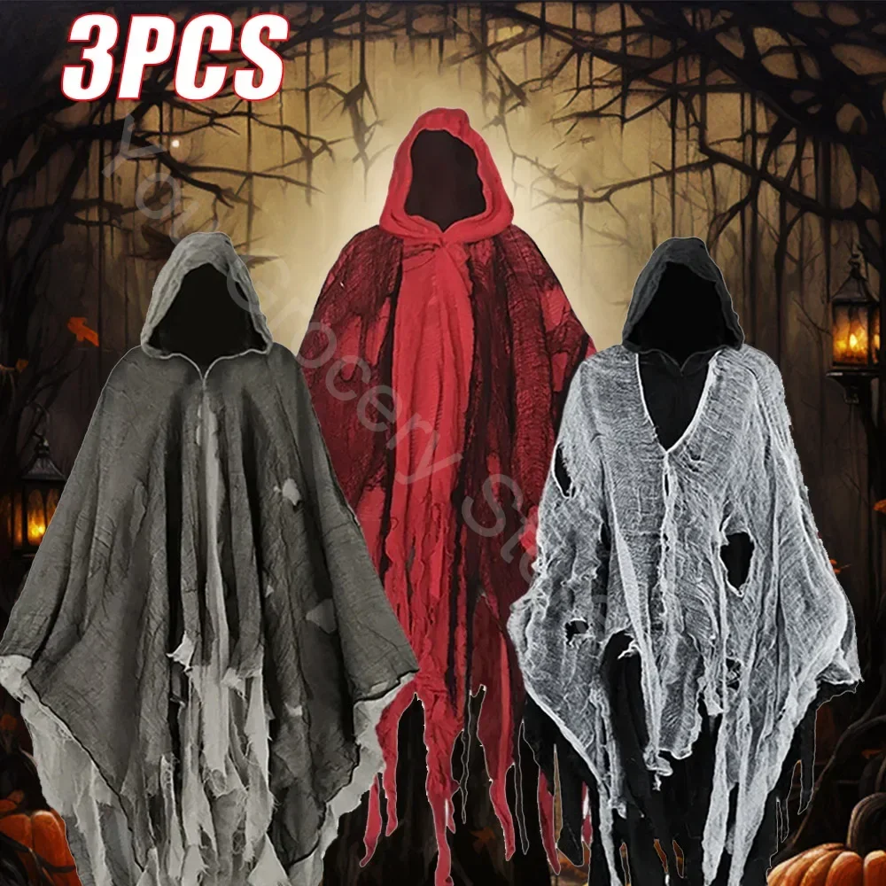 Unisex Halloween Ghost Dementors Cosplay Costume Gothic Horror Zombie Tattered Hooded Capes Day Of The Dead Party Props Cloaks