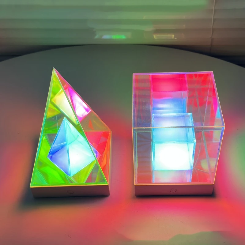 3D Cube Pyramid Diamond Night Light, RGB Colorful Atmosphere, Table Lamp, USB, Bedside, Desktop, Decorative, Bedroom, Home