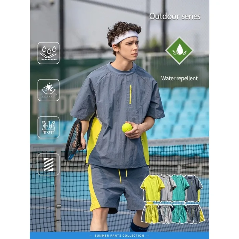 Men's Summer Outdoor Sports Set Lightweight Quick-Dry UV Protection Running Shorts & Breathable T-Shirt Fitness Combo