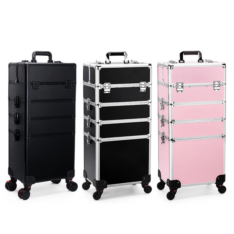 Artist Travel Aluminum Abs Compact Cosmetic Vanity Organizer Beauty Cosmetics Makeup Case On Wheels