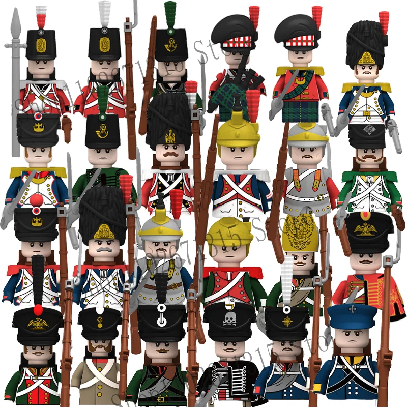 Napoleonic Wars Military Mini Soldiers Building Blocks WW2 Prussia Russia French British Fusilier Rifles Bagpiper Bricks Kid Toy