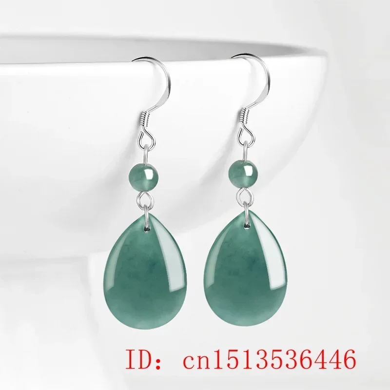 Burmese Jade Donut Hollow Droplet Flower Earrings Jewelry Dangler 925 Silver Blue Women Jadeite Fashion Natural Amulet Gemstone