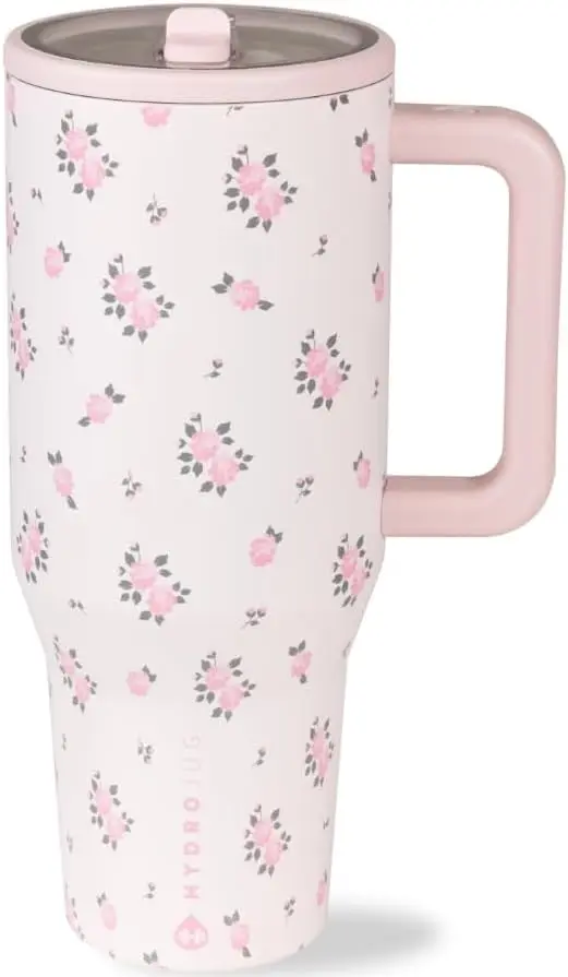 

Traveler - 32 oz Water Bottle with Handle & Flip Straw - Fits in Cup Holder, Leak Resistant Tumbler-Reusable Insulated Stainless Steel & Rubber Base - Gifts for Women & Men, Wildrose