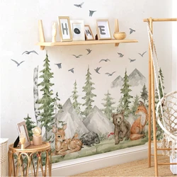 Large Forest Animals Deer Bear Wall Stickers for Kids Rooms Nursery Wall Decals Boys Room decoration Cartoon Animals Trees Mural