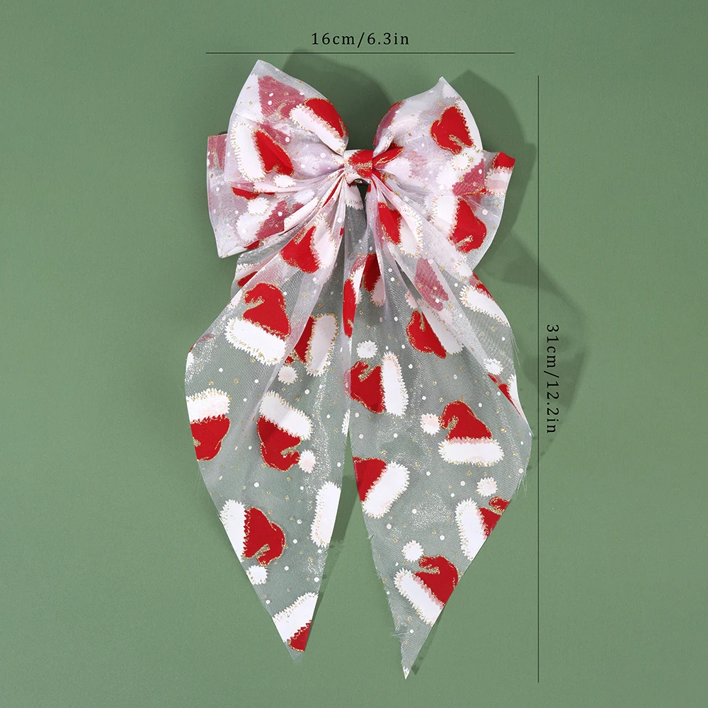 Świąteczne tiulowe kokardy do włosów, spinki z motywem czapki Świętego Mikołaja, duże siateczkowe spinki do włosów dla kobiet i dziewcząt, świąteczne ozdoby do włosów.