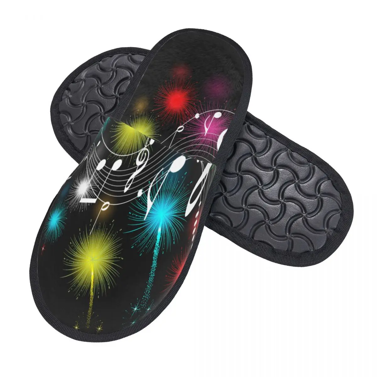 Winter Slipper Woman Man Fluffy Warm Slippers Music Notes House Slippers Shoes